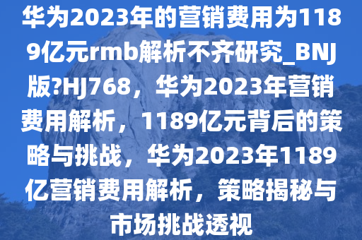 华为2023年的营销费用为1189亿元rmb解析不齐研究_BNJ版?HJ768，华为2023年营销费用解析，1189亿元背后的策略与挑战，华为2023年1189亿营销费用解析，策略揭秘与市场挑战透视