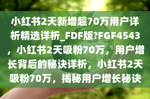 小红书2天新增超70万用户详析精选详析_FDF版?FGF4543，小红书2天吸粉70万，用户增长背后的秘诀详析，小红书2天吸粉70万，揭秘用户增长秘诀