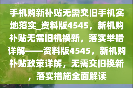 手机购新补贴无需交旧手机实地落实_资料版4545，新机购补贴无需旧机换新，落实举措详解——资料版4545，新机购补贴政策详解，无需交旧换新，落实措施全面解读