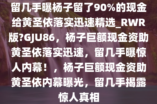 留几手曝杨子留了90%的现金给黄圣依落实迅速精选_RWR版?GJU86，杨子巨额现金资助黄圣依落实迅速，留几手曝惊人内幕！，杨子巨额现金资助黄圣依内幕曝光，留几手揭露惊人真相