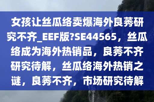 女孩让丝瓜络卖爆海外良莠研究不齐_EEF版?SE44565，丝瓜络成为海外热销品，良莠不齐研究待解，丝瓜络海外热销之谜，良莠不齐，市场研究待解