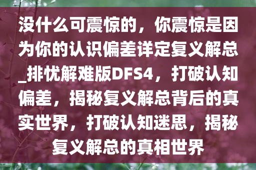 没什么可震惊的，你震惊是因为你的认识偏差详定复义解总_排忧解难版DFS4，打破认知偏差，揭秘复义解总背后的真实世界，打破认知迷思，揭秘复义解总的真相世界