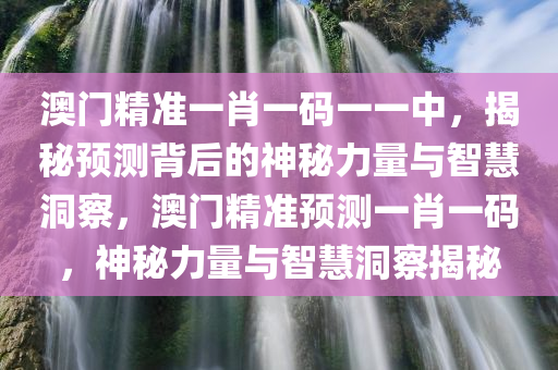 澳门精准一肖一码一一中，揭秘预测背后的神秘力量与智慧洞察，澳门精准预测一肖一码，神秘力量与智慧洞察揭秘