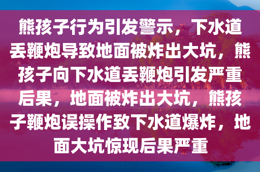 熊孩子行为引发警示，下水道丢鞭炮导致地面被炸出大坑，熊孩子向下水道丢鞭炮引发严重后果，地面被炸出大坑，熊孩子鞭炮误操作致下水道爆炸，地面大坑惊现后果严重