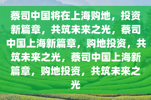 蔡司中国将在上海购地，投资新篇章，共筑未来之光，蔡司中国上海新篇章，购地投资，共筑未来之光，蔡司中国上海新篇章，购地投资，共筑未来之光