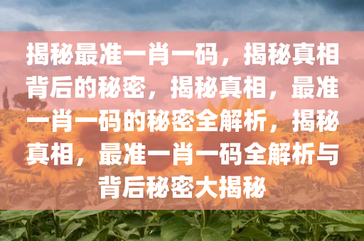 揭秘最准一肖一码，揭秘真相背后的秘密，揭秘真相，最准一肖一码的秘密全解析，揭秘真相，最准一肖一码全解析与背后秘密大揭秘