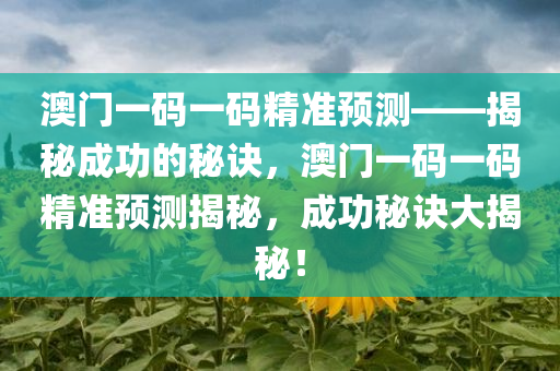 澳门一码一码精准预测——揭秘成功的秘诀，澳门一码一码精准预测揭秘，成功秘诀大揭秘！