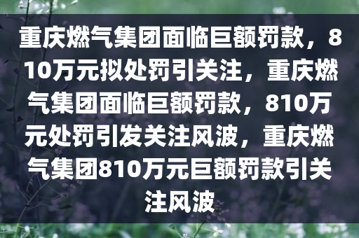 重庆燃气集团面临巨额罚款，810万元拟处罚引关注，重庆燃气集团面临巨额罚款，810万元处罚引发关注风波，重庆燃气集团810万元巨额罚款引关注风波