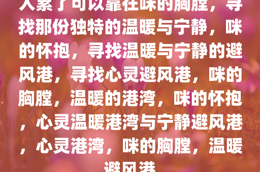 人累了可以靠在咪的胸膛，寻找那份独特的温暖与宁静，咪的怀抱，寻找温暖与宁静的避风港，寻找心灵避风港，咪的胸膛，温暖的港湾，咪的怀抱，心灵温暖港湾与宁静避风港，心灵港湾，咪的胸膛，温暖避风港