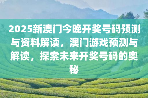 2025新澳门今晚开奖号码预测与资料解读，澳门游戏预测与解读，探索未来开奖号码的奥秘