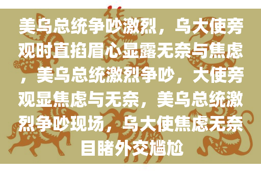 美乌总统争吵激烈，乌大使旁观时直掐眉心显露无奈与焦虑，美乌总统激烈争吵，大使旁观显焦虑与无奈，美乌总统激烈争吵现场，乌大使焦虑无奈目睹外交尴尬