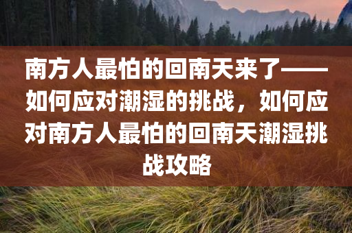 南方人最怕的回南天来了——如何应对潮湿的挑战，如何应对南方人最怕的回南天潮湿挑战攻略