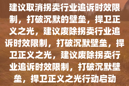 建议取消拐卖行业追诉时效限制，打破沉默的壁垒，捍卫正义之光，建议废除拐卖行业追诉时效限制，打破沉默壁垒，捍卫正义之光，建议废除拐卖行业追诉时效限制，打破沉默壁垒，捍卫正义之光行动启动