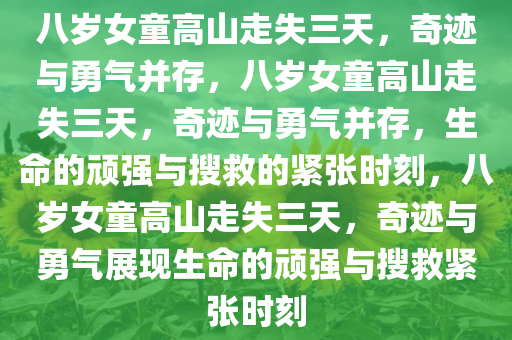 八岁女童高山走失三天，奇迹与勇气并存，八岁女童高山走失三天，奇迹与勇气并存，生命的顽强与搜救的紧张时刻，八岁女童高山走失三天，奇迹与勇气展现生命的顽强与搜救紧张时刻
