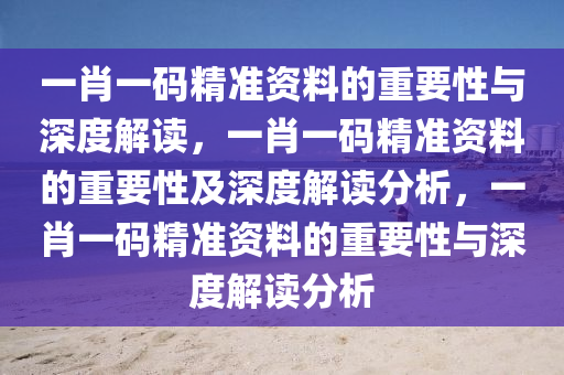一肖一码精准资料的重要性与深度解读，一肖一码精准资料的重要性及深度解读分析，一肖一码精准资料的重要性与深度解读分析