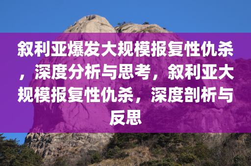 叙利亚爆发大规模报复性仇杀，深度分析与思考，叙利亚大规模报复性仇杀，深度剖析与反思
