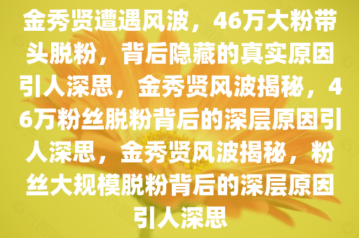 金秀贤遭遇风波，46万大粉带头脱粉，背后隐藏的真实原因引人深思，金秀贤风波揭秘，46万粉丝脱粉背后的深层原因引人深思，金秀贤风波揭秘，粉丝大规模脱粉背后的深层原因引人深思