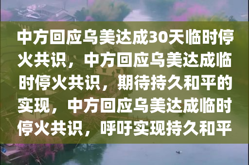 中方回应乌美达成30天临时停火共识，中方回应乌美达成临时停火共识，期待持久和平的实现，中方回应乌美达成临时停火共识，呼吁实现持久和平