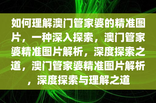 如何理解澳门管家婆的精准图片，一种深入探索，澳门管家婆精准图片解析，深度探索之道，澳门管家婆精准图片解析，深度探索与理解之道