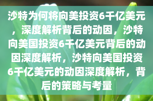 沙特为何将向美投资6千亿美元，深度解析背后的动因，沙特向美国投资6千亿美元背后的动因深度解析，沙特向美国投资6千亿美元的动因深度解析，背后的策略与考量