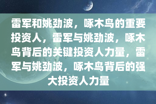 雷军和姚劲波，啄木鸟的重要投资人，雷军与姚劲波，啄木鸟背后的关键投资人力量，雷军与姚劲波，啄木鸟背后的强大投资人力量