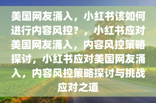 美国网友涌入，小红书该如何进行内容风控？，小红书应对美国网友涌入，内容风控策略探讨，小红书应对美国网友涌入，内容风控策略探讨与挑战应对之道