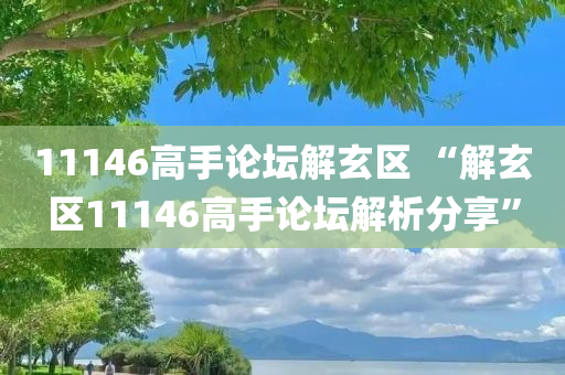 11146高手论坛解玄区 “解玄区11146高手论坛解析分享”