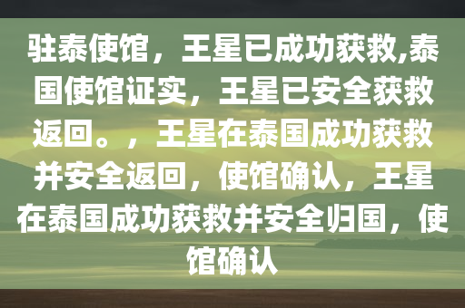 驻泰使馆，王星已成功获救,泰国使馆证实，王星已安全获救返回。，王星在泰国成功获救并安全返回，使馆确认，王星在泰国成功获救并安全归国，使馆确认