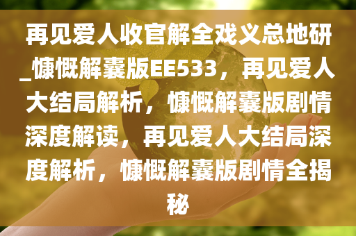 再见爱人收官解全戏义总地研_慷慨解囊版EE533，再见爱人大结局解析，慷慨解囊版剧情深度解读，再见爱人大结局深度解析，慷慨解囊版剧情全揭秘