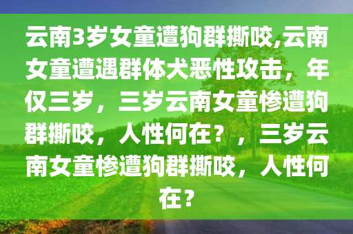 云南3岁女童遭狗群撕咬,云南女童遭遇群体犬恶性攻击，年仅三岁，三岁云南女童惨遭狗群撕咬，人性何在？，三岁云南女童惨遭狗群撕咬，人性何在？