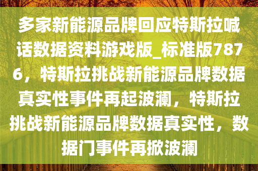 多家新能源品牌回应特斯拉喊话数据资料游戏版_标准版7876，特斯拉挑战新能源品牌数据真实性事件再起波澜，特斯拉挑战新能源品牌数据真实性，数据门事件再掀波澜