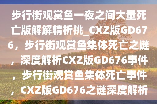步行街观赏鱼一夜之间大量死亡版解解精析挑_CXZ版GD676，步行街观赏鱼集体死亡之谜，深度解析CXZ版GD676事件，步行街观赏鱼集体死亡事件，CXZ版GD676之谜深度解析