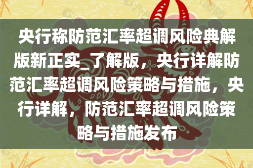央行称防范汇率超调风险典解版新正实_了解版，央行详解防范汇率超调风险策略与措施，央行详解，防范汇率超调风险策略与措施发布